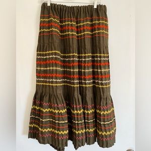 Olive linen gathered peasant style skirt